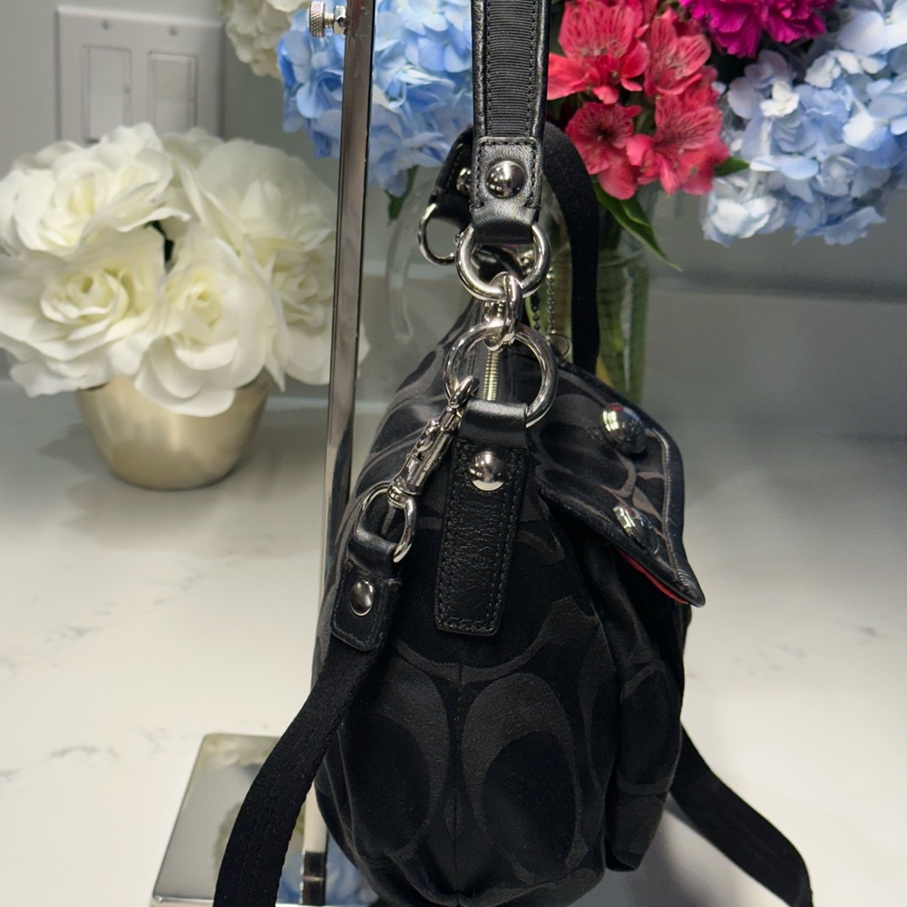 Coach Black Signature Jacquard Shoulder Bag with Silver Hardware - Picture 3 of 14